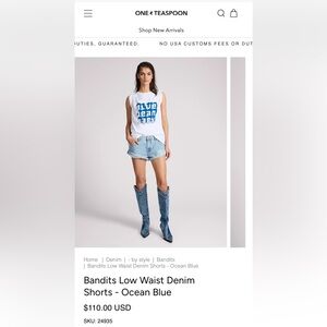 One Teaspoon Bandits low-waist denim shorts, size 26, EUC